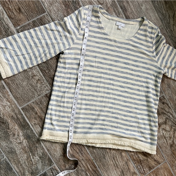 J Jill 100% Cotton Blouse with fringe detail, White and blue striped, Women’s M - Picture 6 of 9
